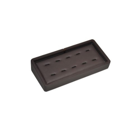 A rectangular tray with holes for small items.