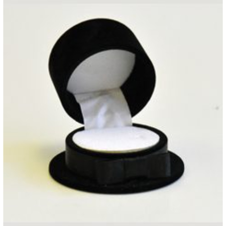 A black hat box with a white lid