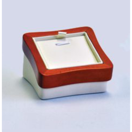 A red and white box with a lid.