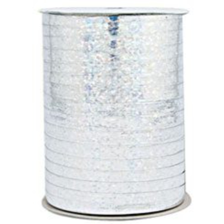 A white cylinder with a silver ribbon around it.