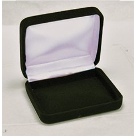 A black velvet box with white lining.