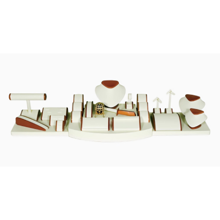 A set of white and red desk accessories.