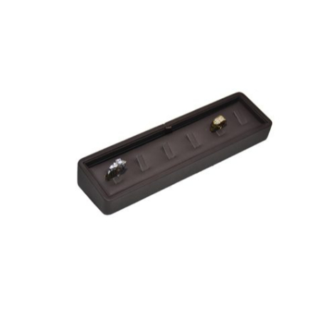 A black plastic holder with a yellow piece of paper on top.