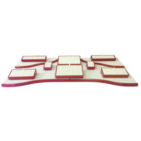 A white and red tray with some sort of geometric design.